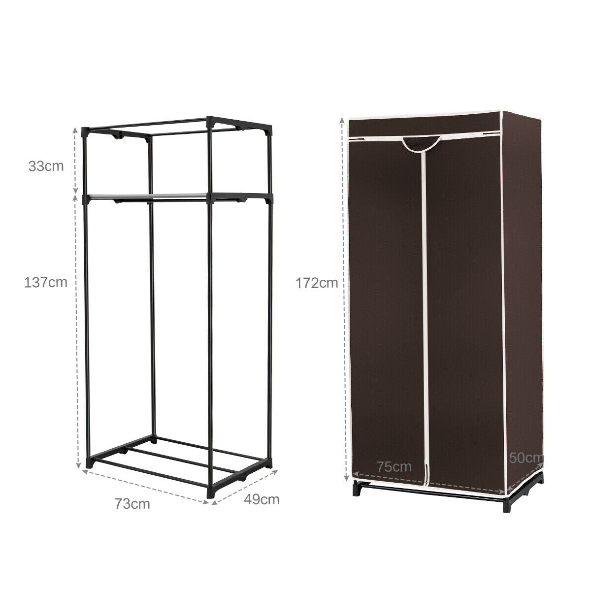 Single Canvas Wardrobe with Dust-proof Cover-Coffee