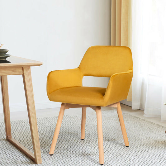 2 Pieces Retro Styled Velvet Chairs-Yellow