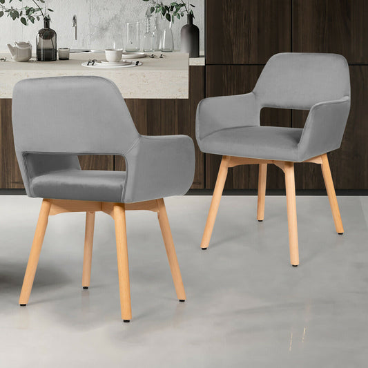 2 Pieces Retro Styled Velvet Chairs-Grey