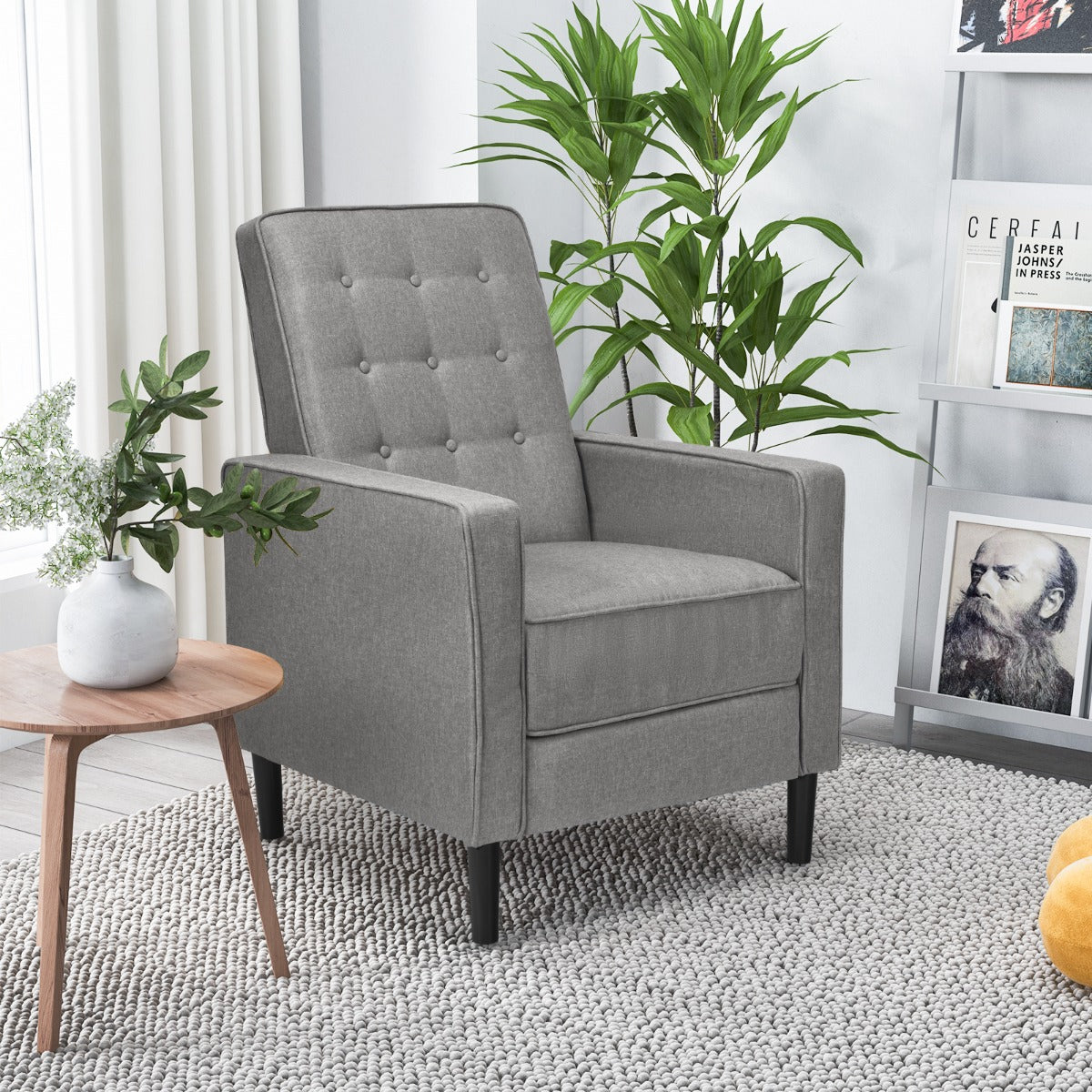 3-Position Adjustable Sofa Chair Leisure Seat with Extendable Footrest-Grey