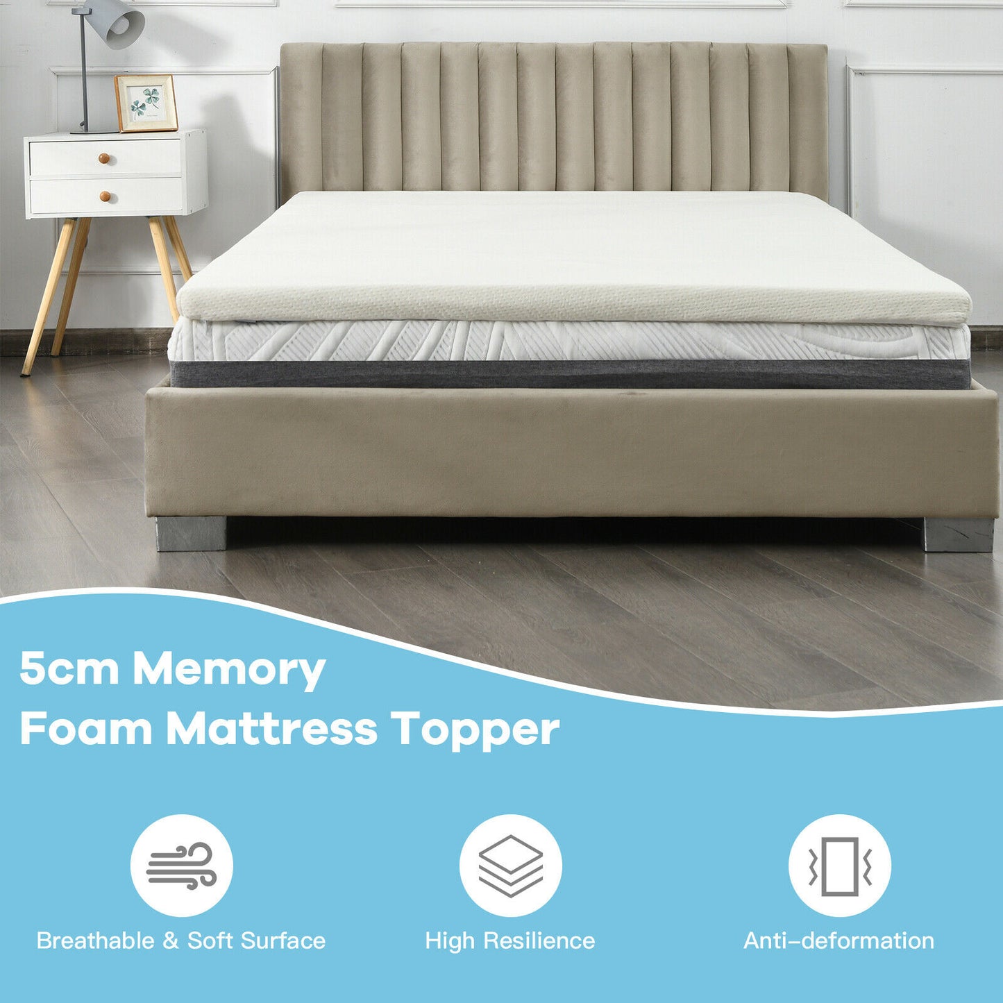 Memory Foam and Pressure Relief Mattress Topper with Washable Cover-Size 1
