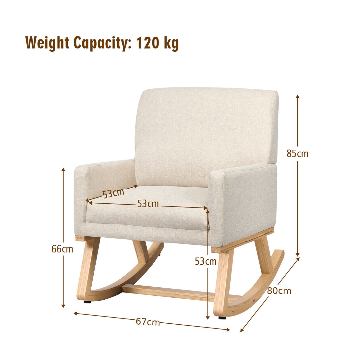 Fabric Upholstered Recliner Rocking Chair Armchair Lounge Sofa Seat Relax Rocker-Beige