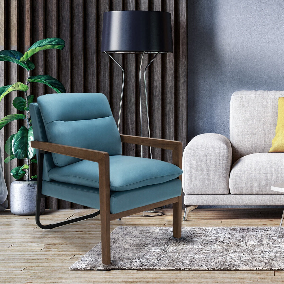 Accent Upholstered Armchair with Padded Backrest and Seat Cushion-Blue