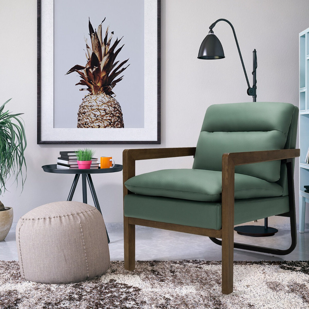 Accent Upholstered Armchair with Padded Backrest and Seat Cushion-Green