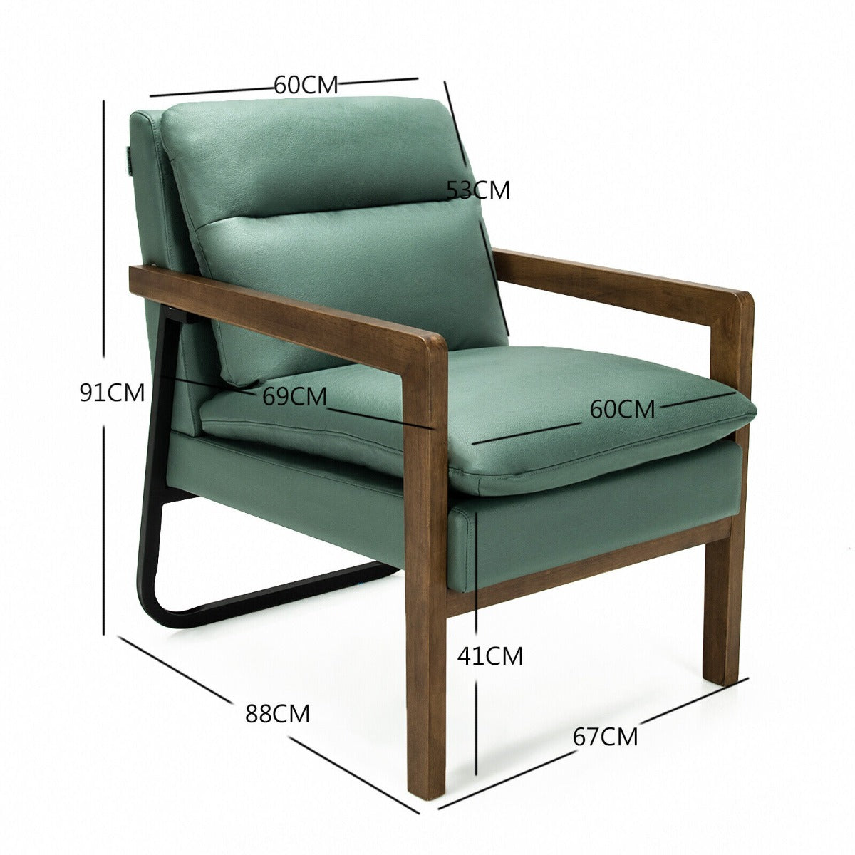 Accent Upholstered Armchair with Padded Backrest and Seat Cushion-Green