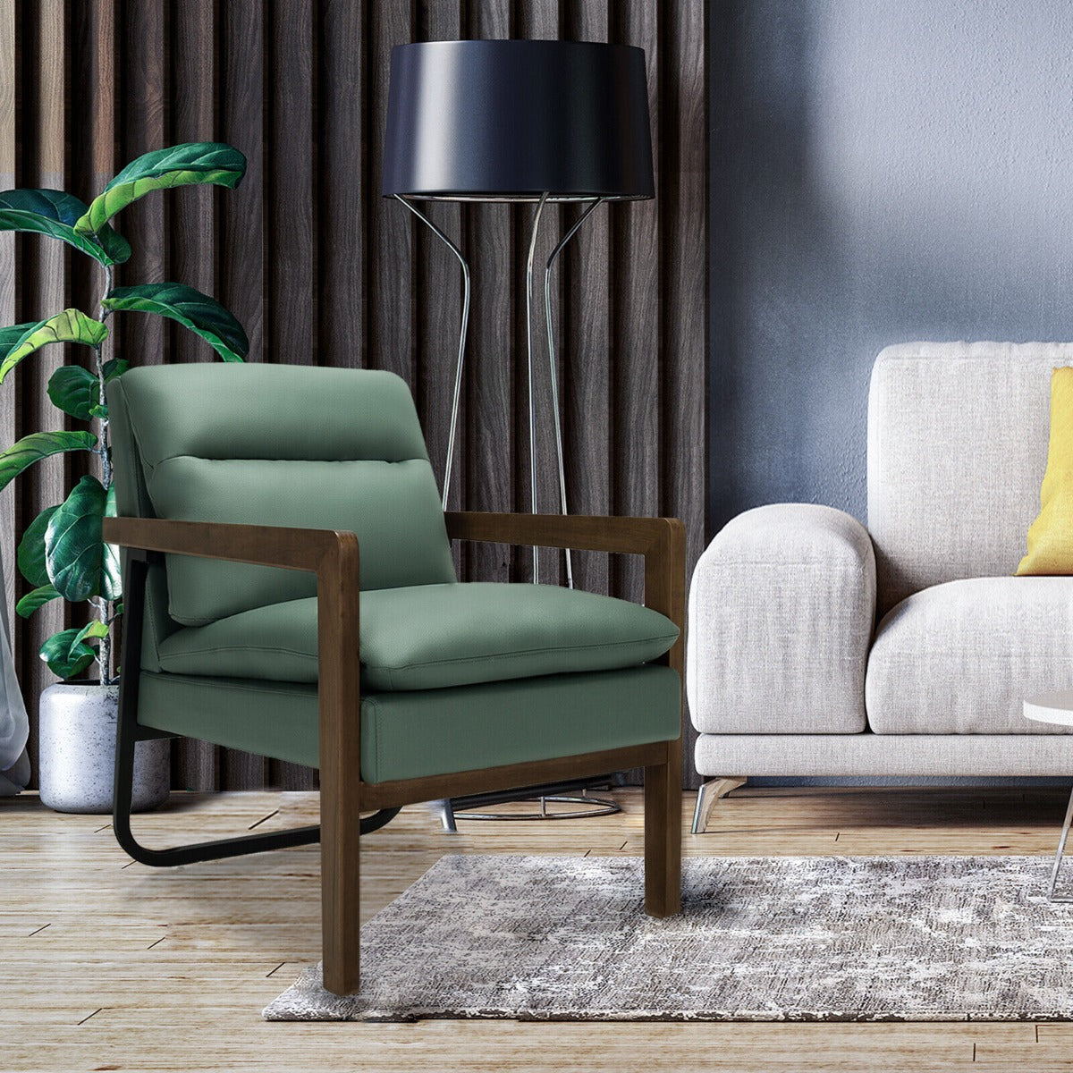 Accent Upholstered Armchair with Padded Backrest and Seat Cushion-Green