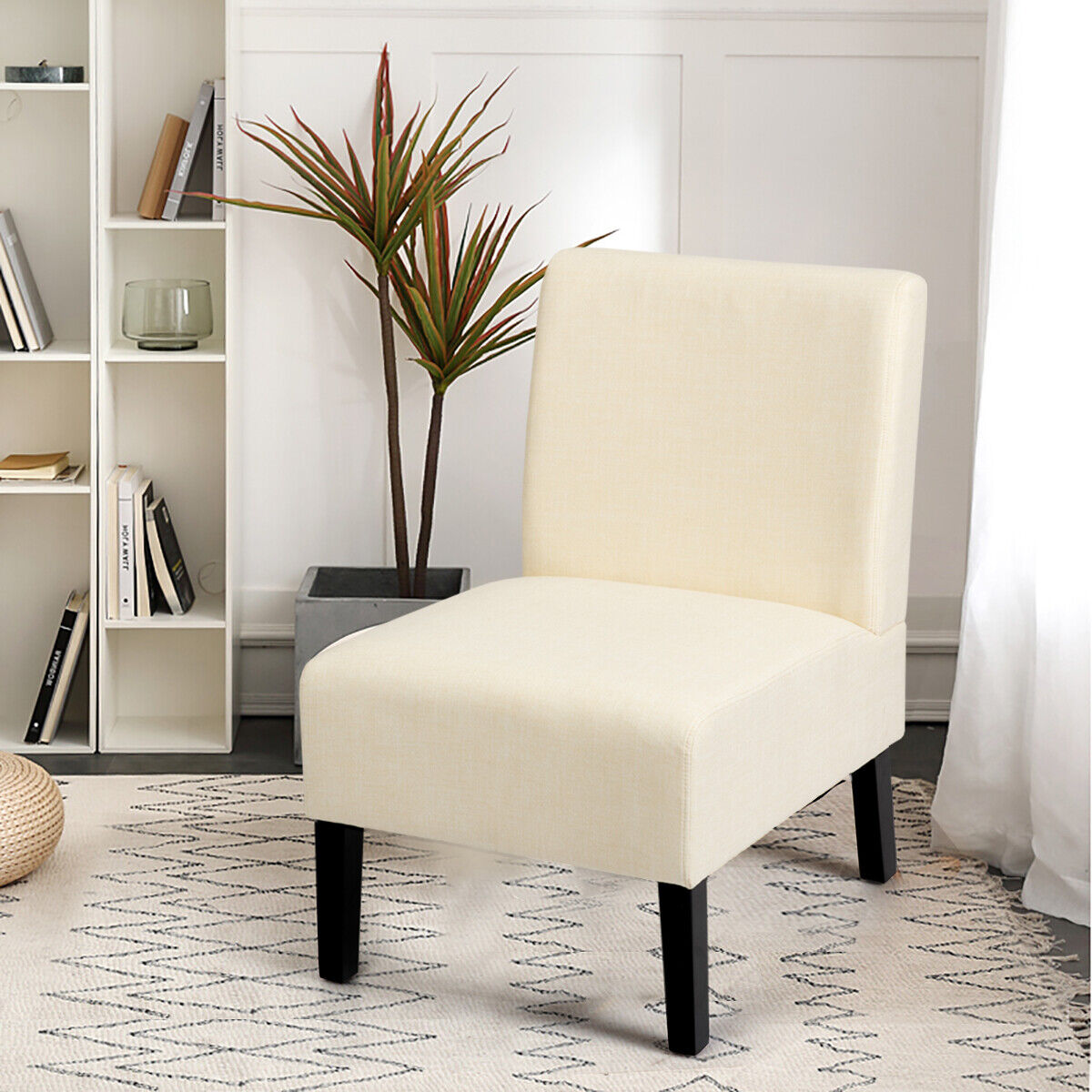 Armless Accent Chair with Curved Backrest for  Living Room & Bedroom-Beige