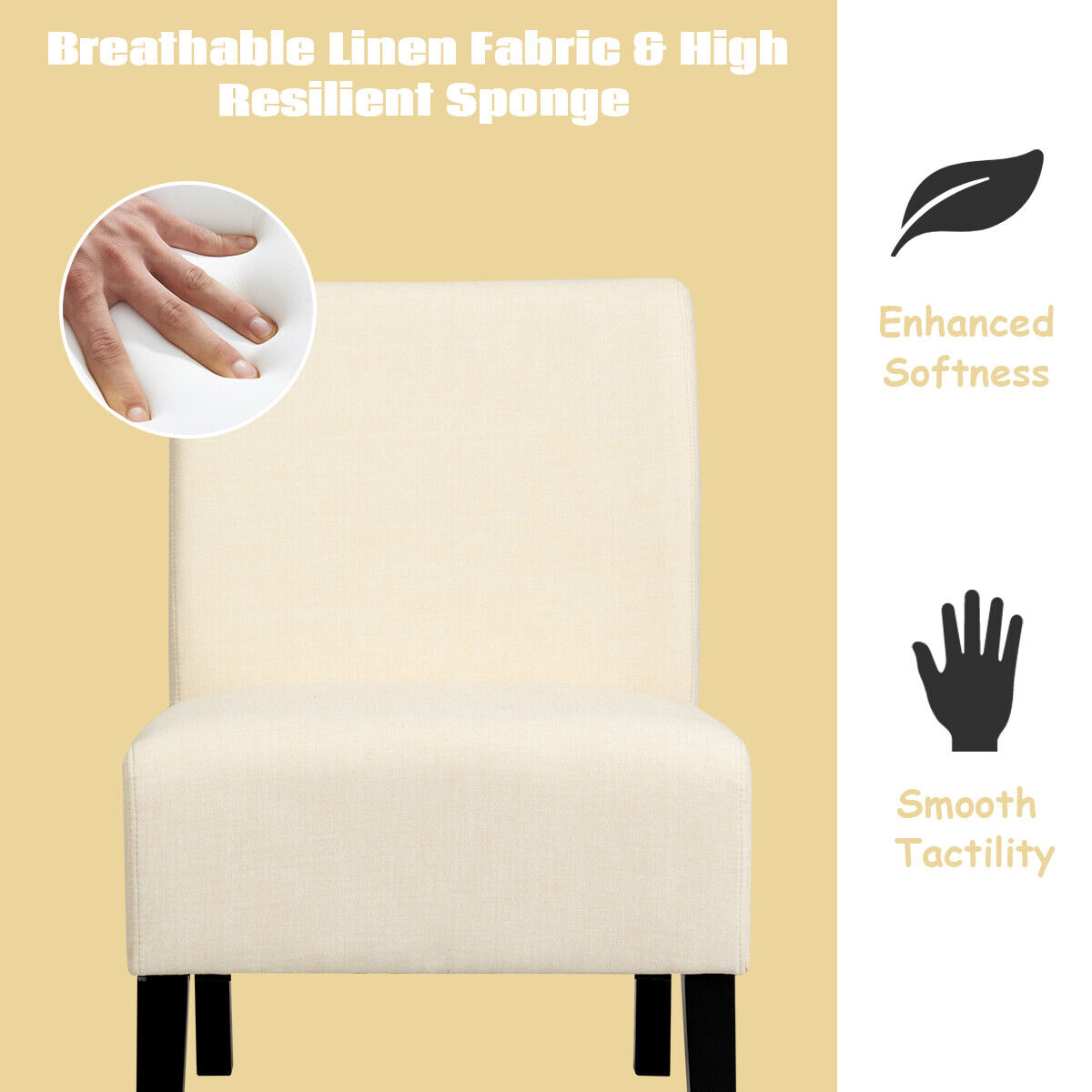 Armless Accent Chair with Curved Backrest for  Living Room & Bedroom-Beige