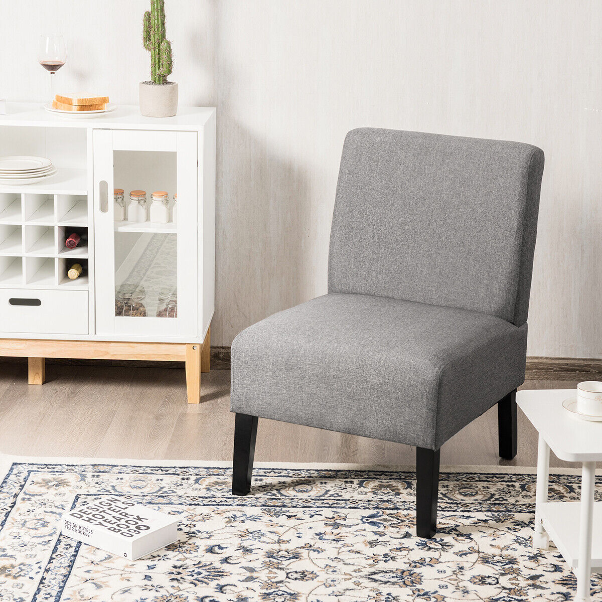 Armless Accent Chair with Curved Backrest for  Living Room & Bedroom-Gray