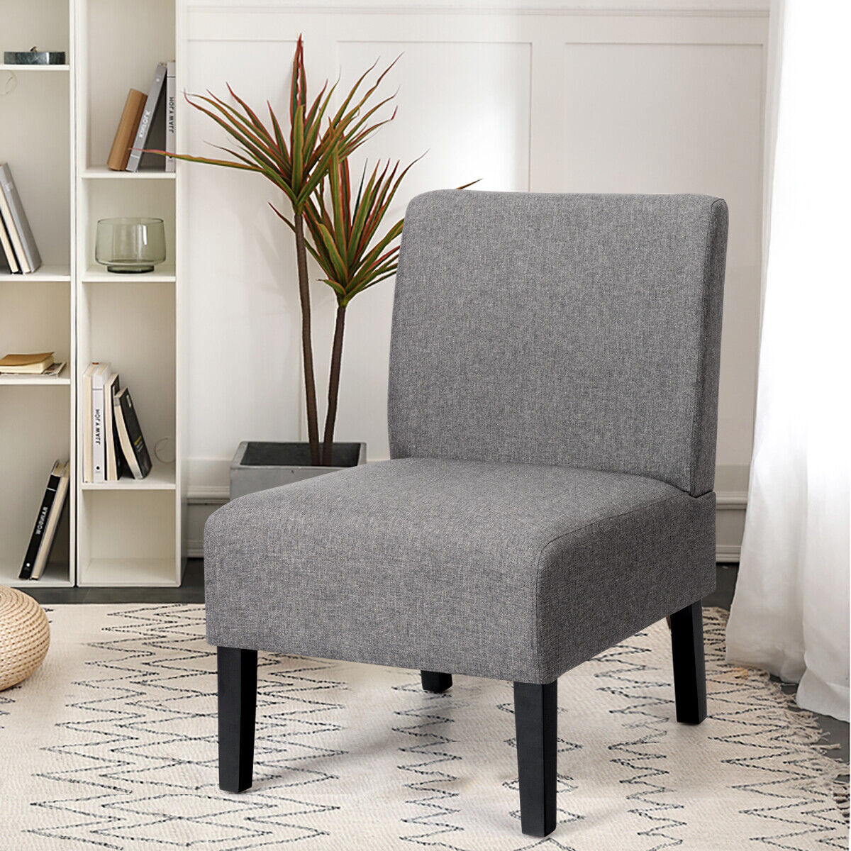 Armless Accent Chair with Curved Backrest for  Living Room & Bedroom-Gray