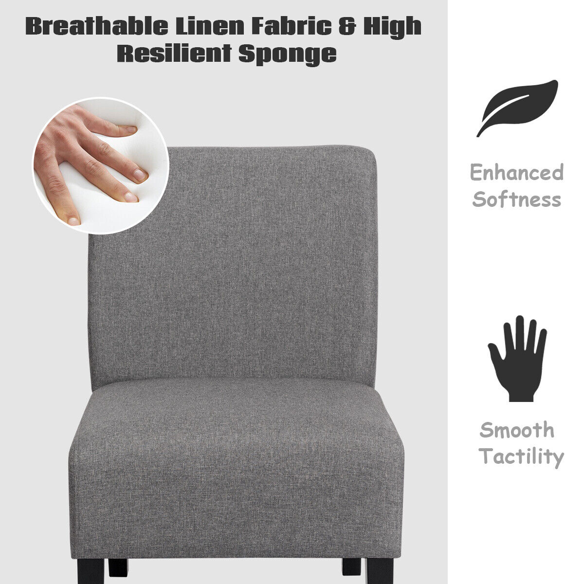 Armless Accent Chair with Curved Backrest for  Living Room & Bedroom-Gray