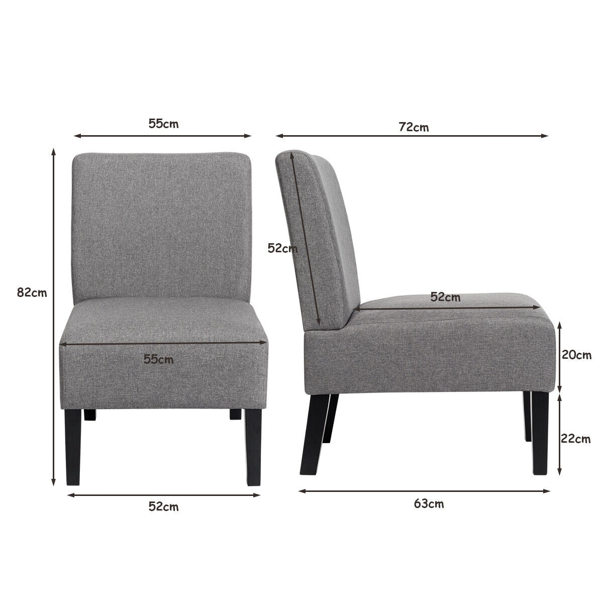 Armless Accent Chair with Curved Backrest for  Living Room & Bedroom-Gray
