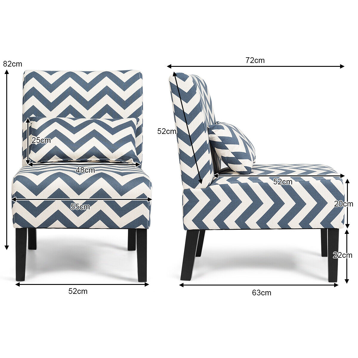 Upholstered Linen Fabric Armless Accent Chair with Pillow for Home Office-Blue