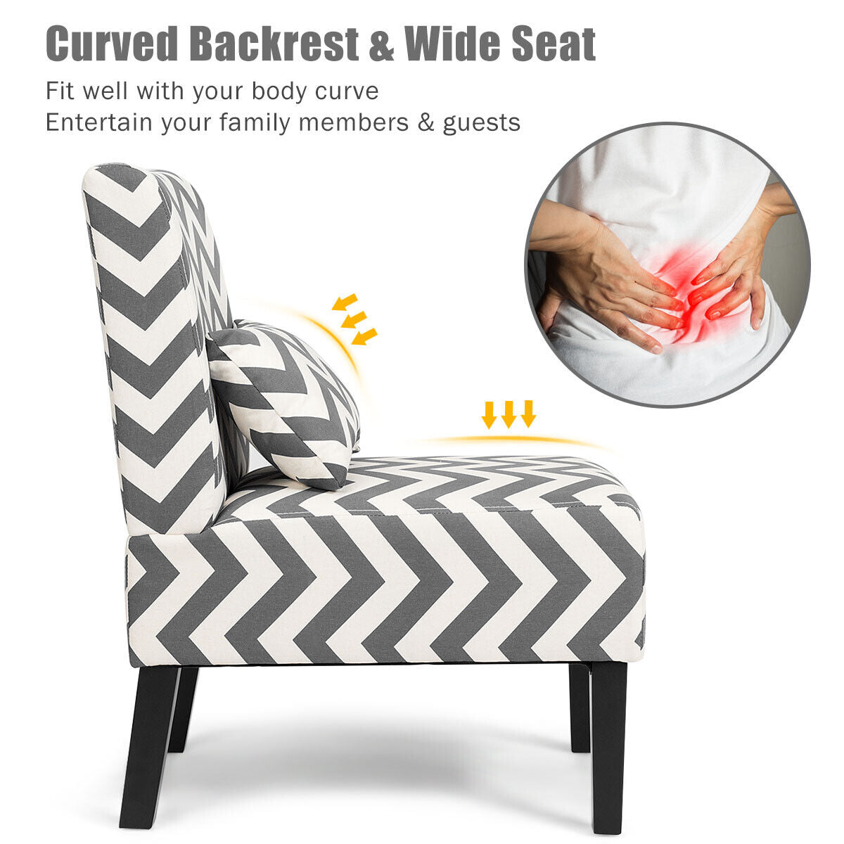 Upholstered Linen Fabric Armless Accent Chair with Pillow for Home Office-Grey
