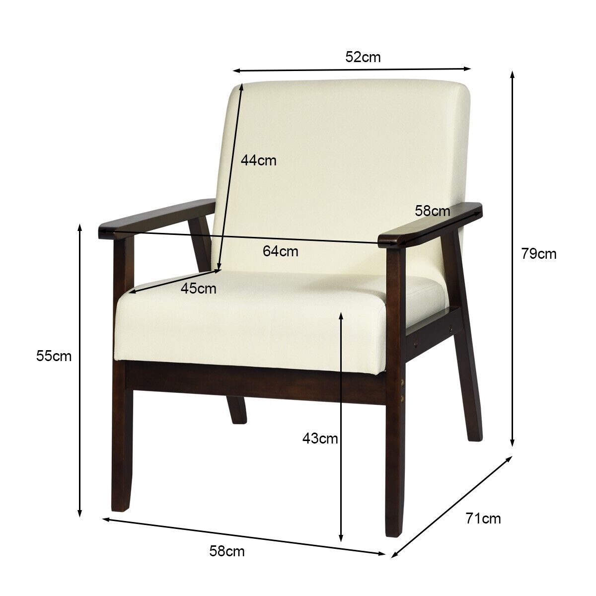 Modern Upholstered Linen Fabric Accent Sofa Chair with Wooden Armrest-Beige
