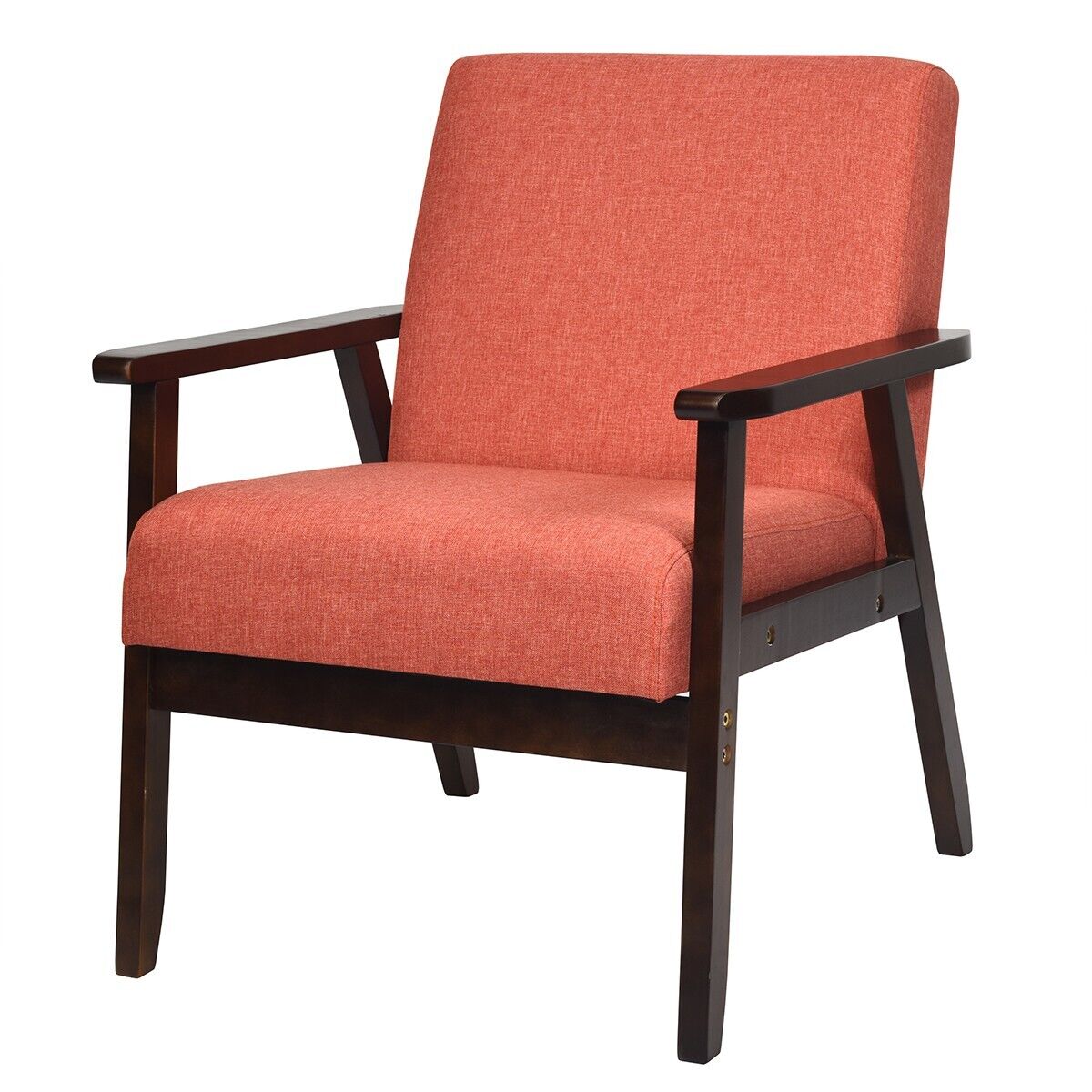 Modern Upholstered Linen Fabric Accent Sofa Chair with Wooden Armrest-Orange