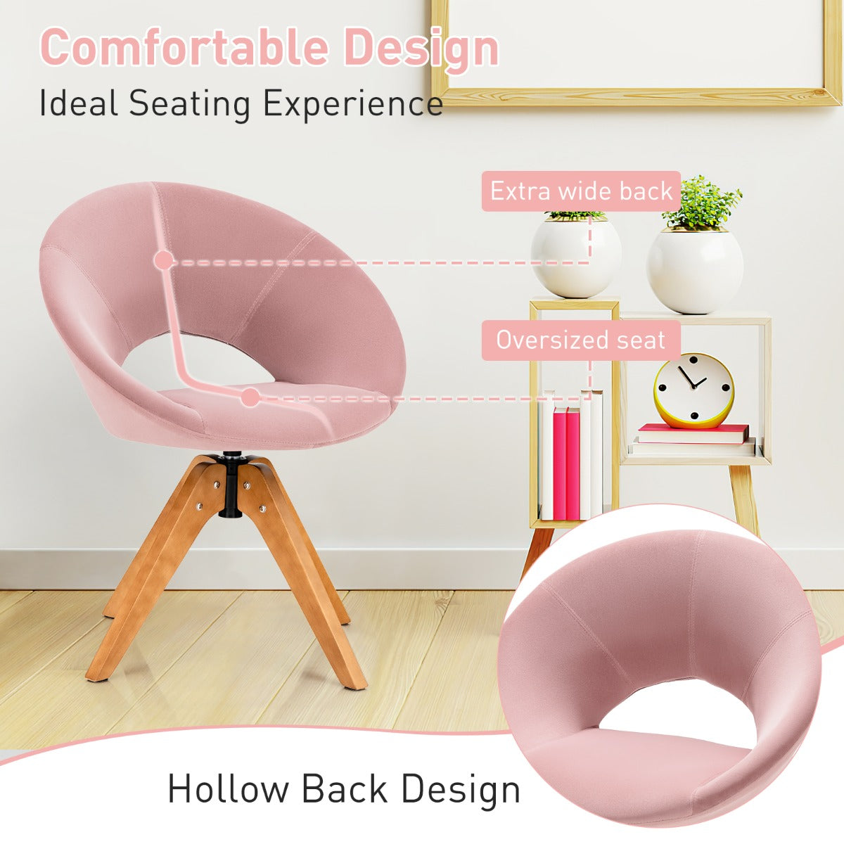 360° Swivel Velvet Accent Chair for Living Room, Bedroom and Office-Pink