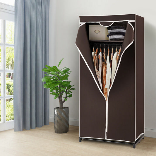 Single Canvas Wardrobe with Dust-proof Cover-Coffee