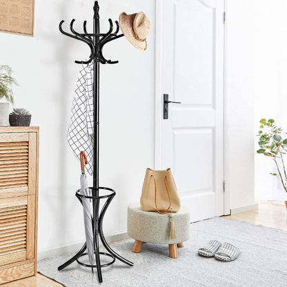 Floor Standing Hat Coat Wood Hanger w/ Umbrella Rack Prestige-Black