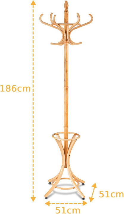 Floor Standing Hat Coat Wood Hanger w/ Umbrella Rack Prestige-Oak