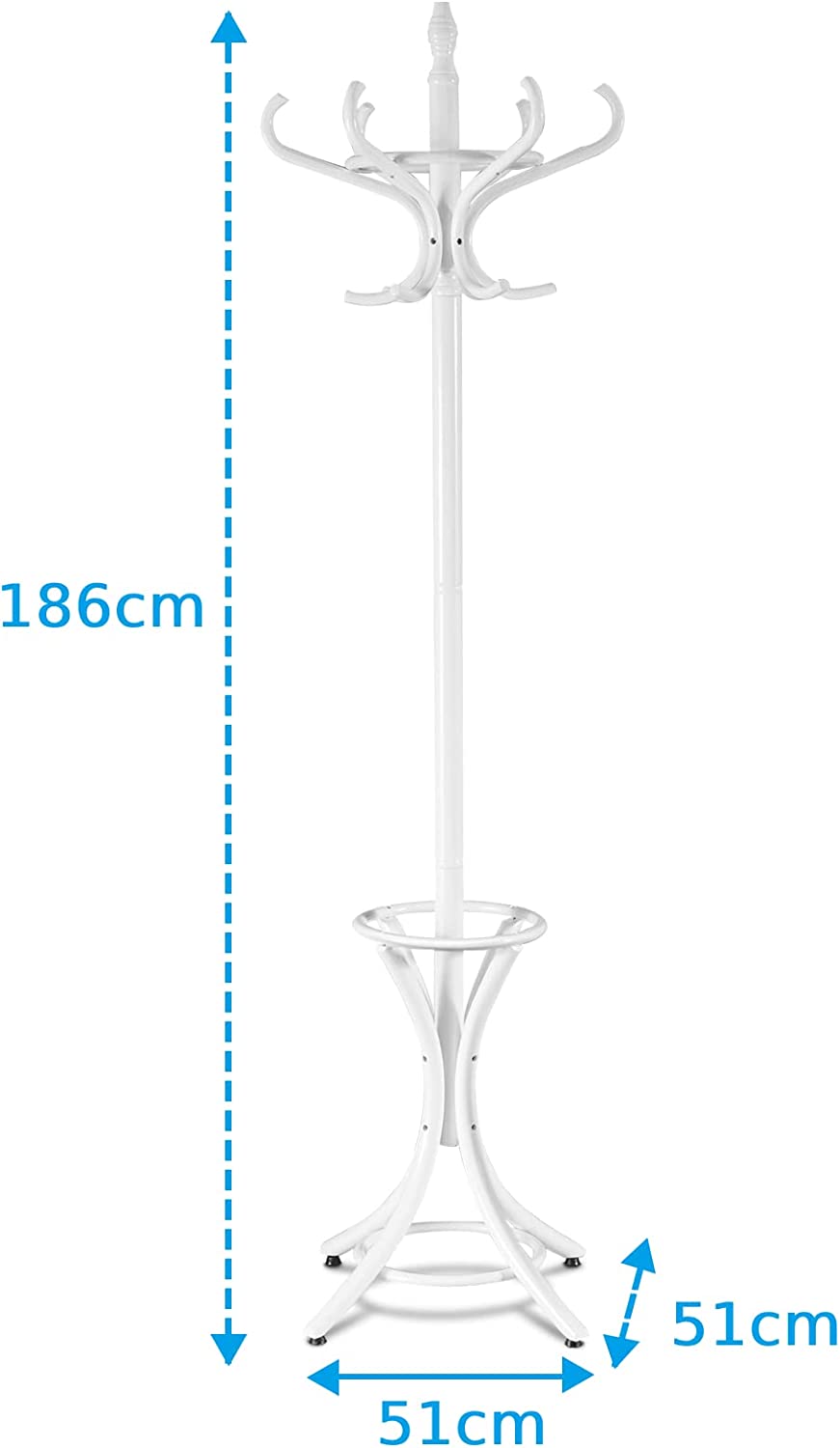 Floor Standing Hat Coat Wood Hanger w/ Umbrella Rack Prestige-White