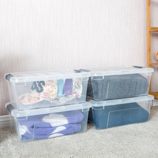12 Plastic, 12L, Stackable, Storage Boxes with Lids
