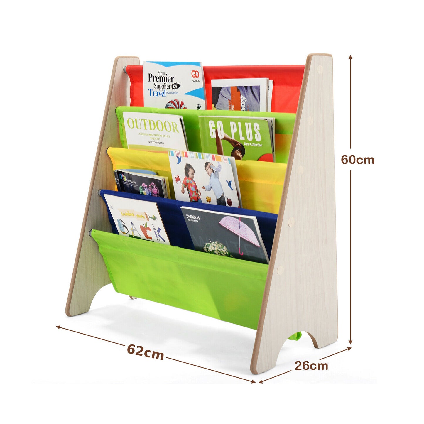 4 Tier Children Bookshelf Magazine Rack Organiser-Natural