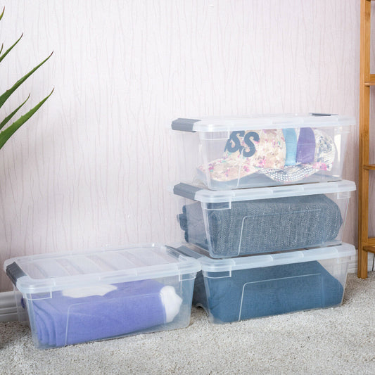 12 Plastic, 12L, Stackable, Storage Boxes with Lids
