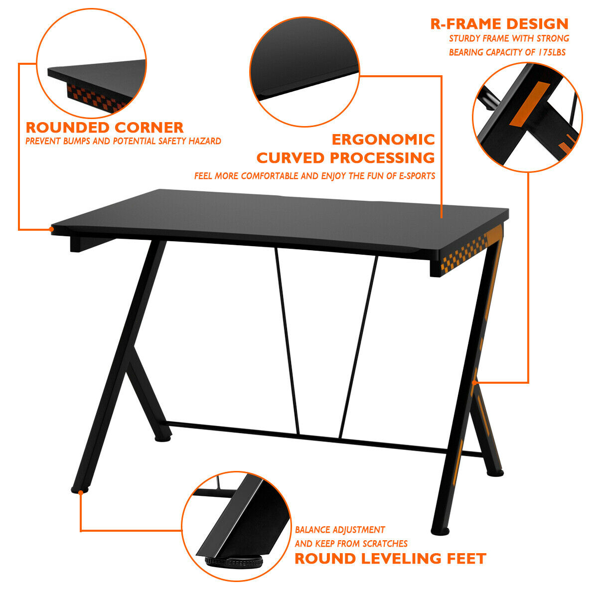 Ergonomic Gaming Computer Desk with Curved Front