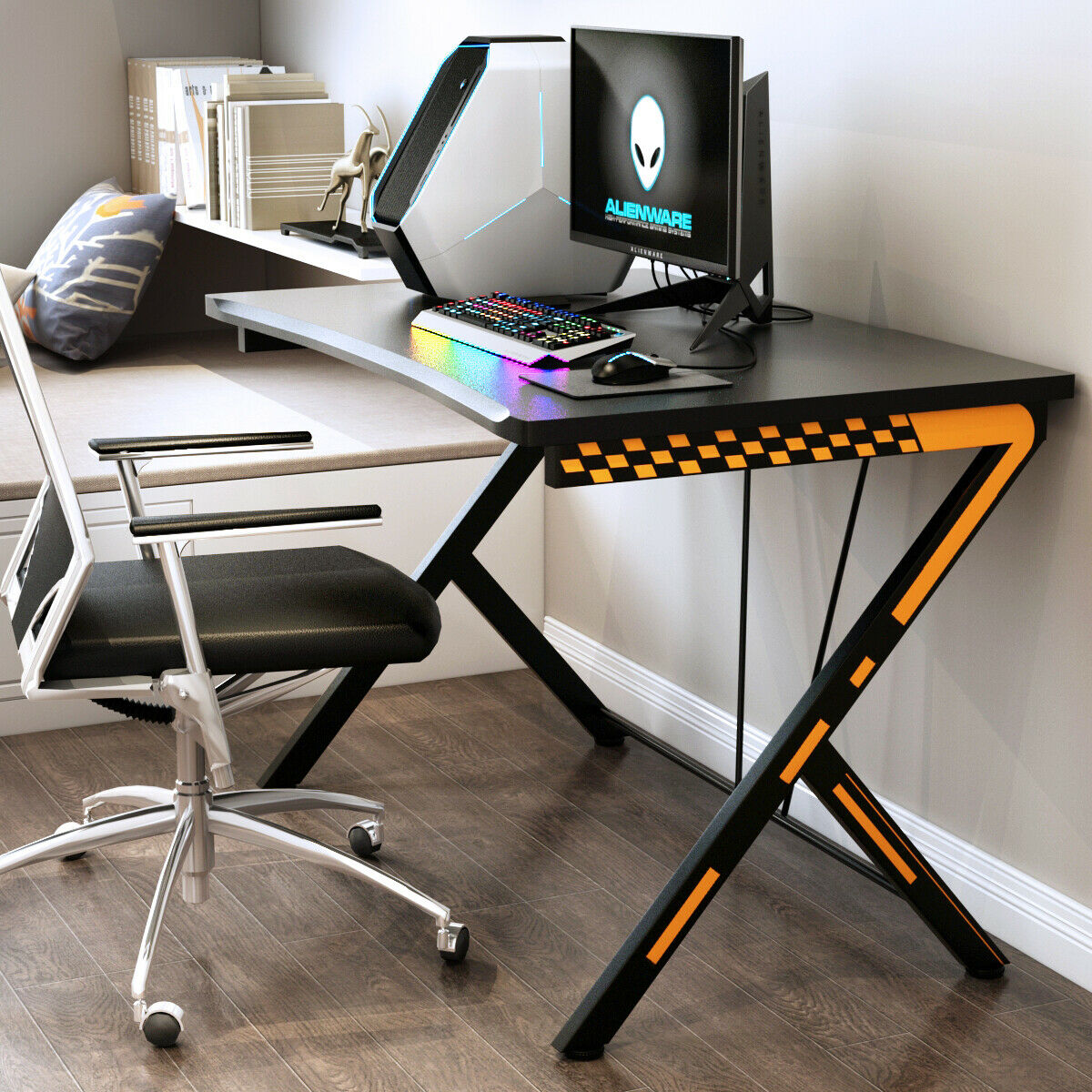 Ergonomic Gaming Computer Desk with Curved Front