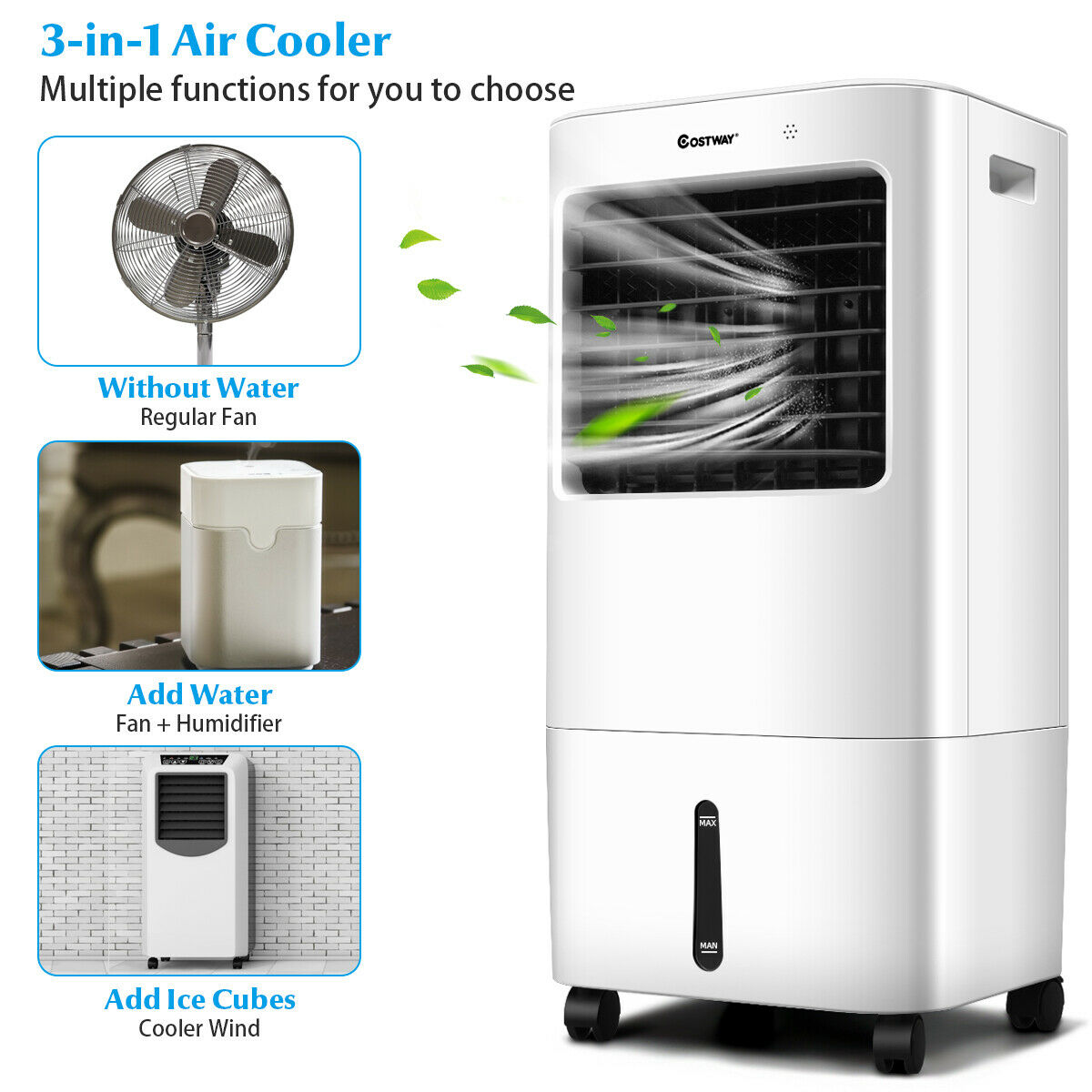 3-in-1 Evaporative Air Cooler and Humidifier with Remote Control