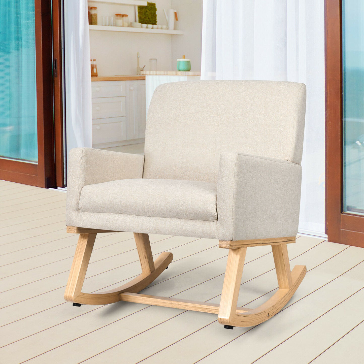 Fabric Upholstered Recliner Rocking Chair Armchair Lounge Sofa Seat Relax Rocker-Beige