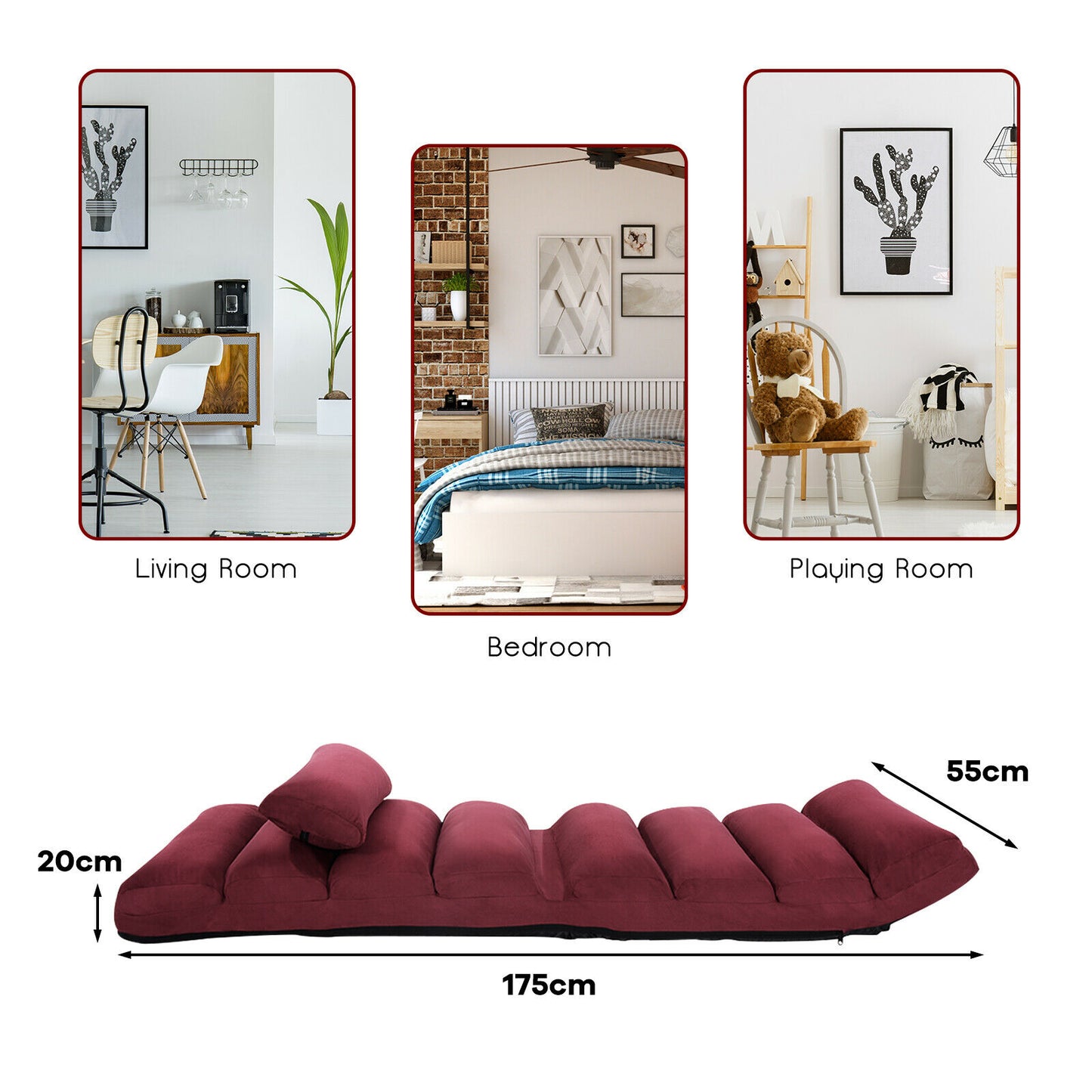 Folding Floor Sofa Chair / Ergonomic Floor Cushion-Wine