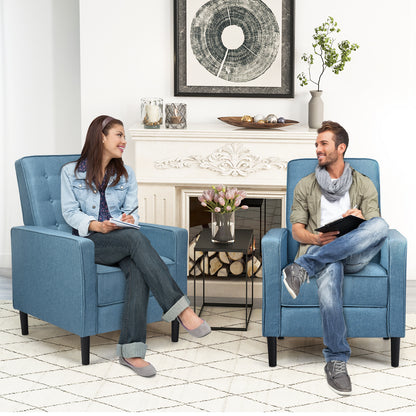 3-Position Adjustable Sofa Chair Leisure Seat with Extendable Footrest-Blue