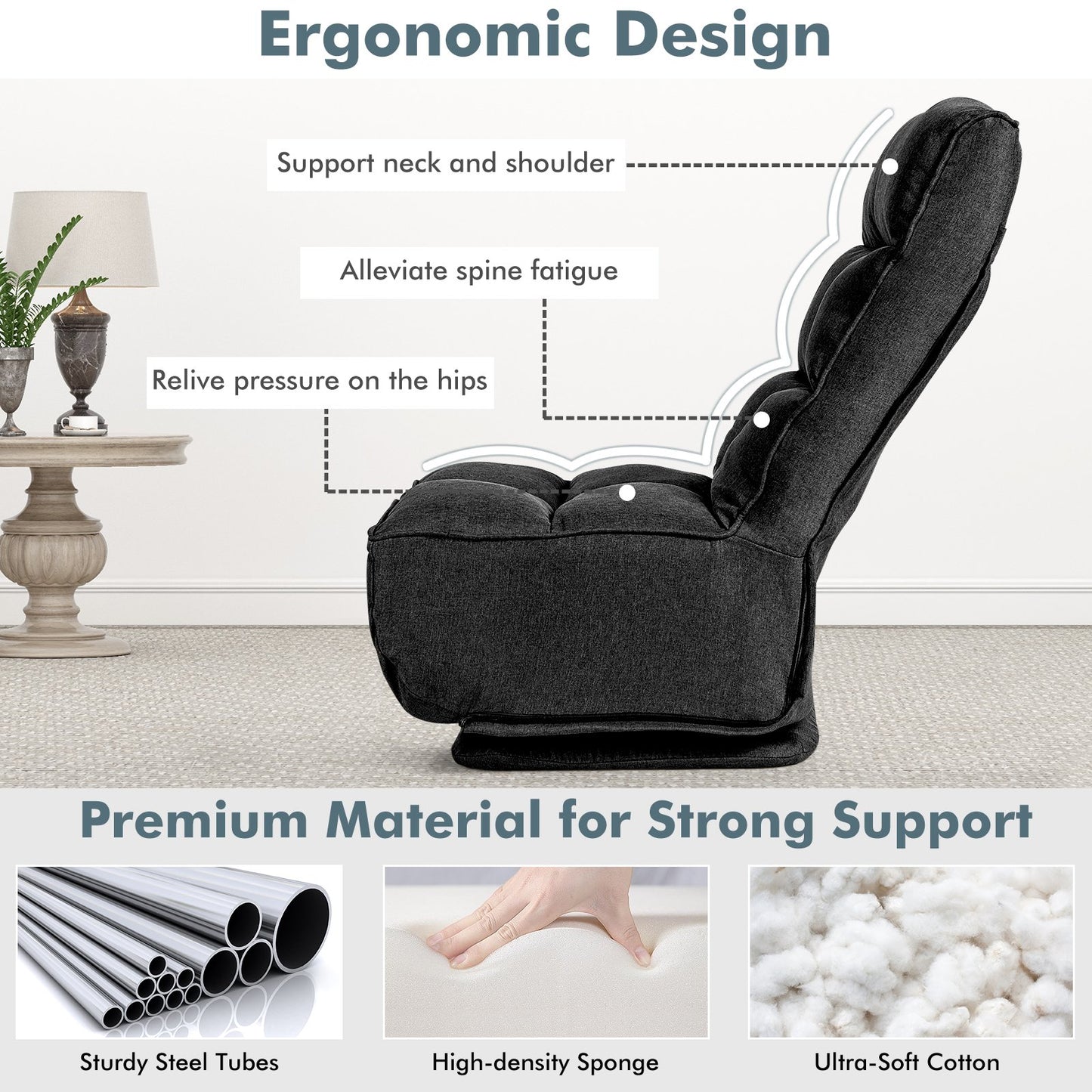 Folding Floor Gaming Chair with 6 Adjustable Positions