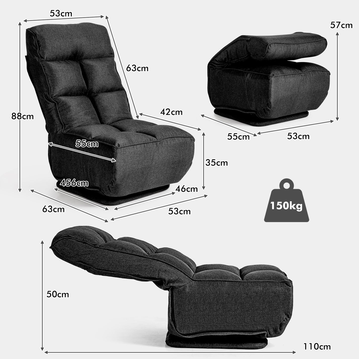Folding Floor Gaming Chair with 6 Adjustable Positions
