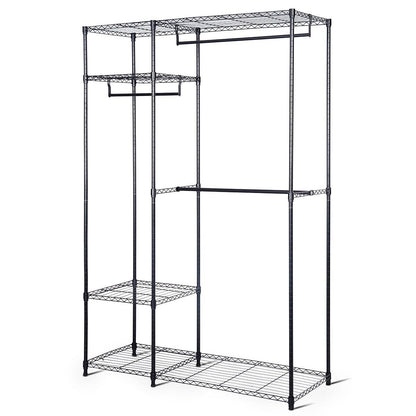 Metal Clothes Rack with 3 Hanging Rails and Shelves for Bedroom