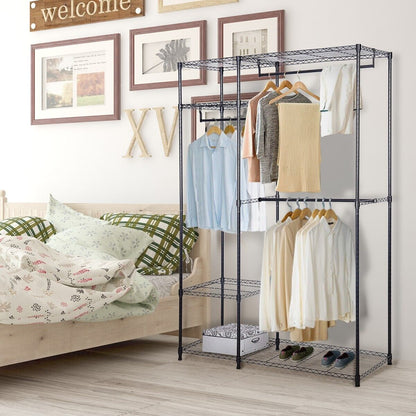 Metal Clothes Rack with 3 Hanging Rails and Shelves for Bedroom