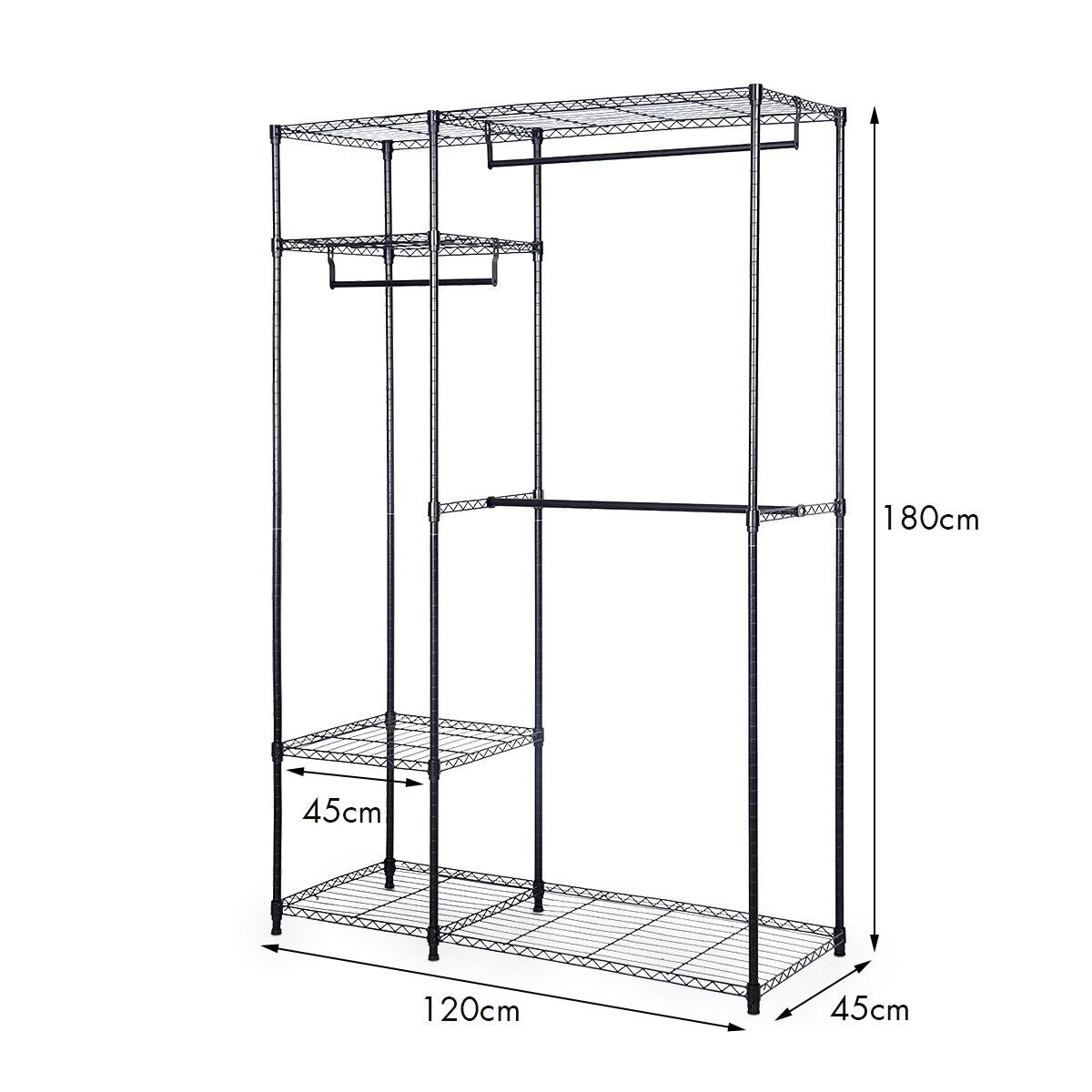 Metal Clothes Rack with 3 Hanging Rails and Shelves for Bedroom