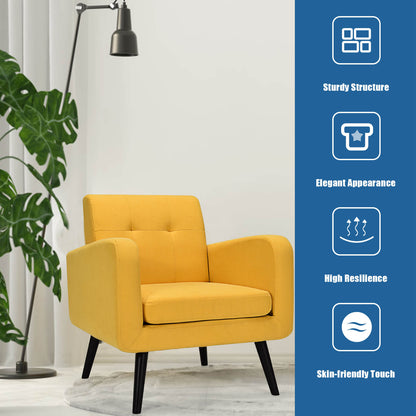 Mid-Century Modern Upholstered Accent Chair with Rubber Wood Legs-Yellow