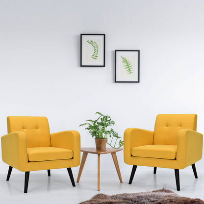 Mid-Century Modern Upholstered Accent Chair with Rubber Wood Legs-Yellow