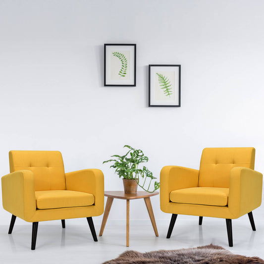 Mid-Century Modern Upholstered Accent Chair with Rubber Wood Legs-Yellow