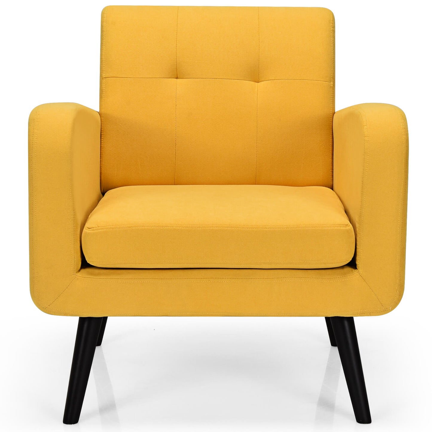Mid-Century Modern Upholstered Accent Chair with Rubber Wood Legs-Yellow