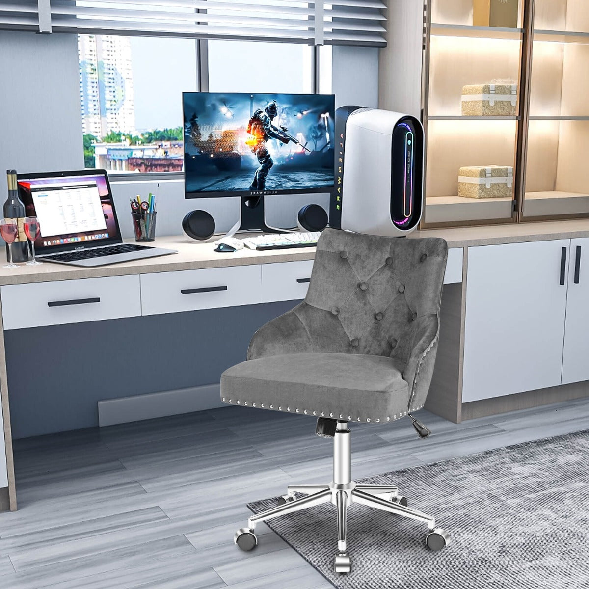 Adjustable 360Â° Swivel Accent Armchair-Grey