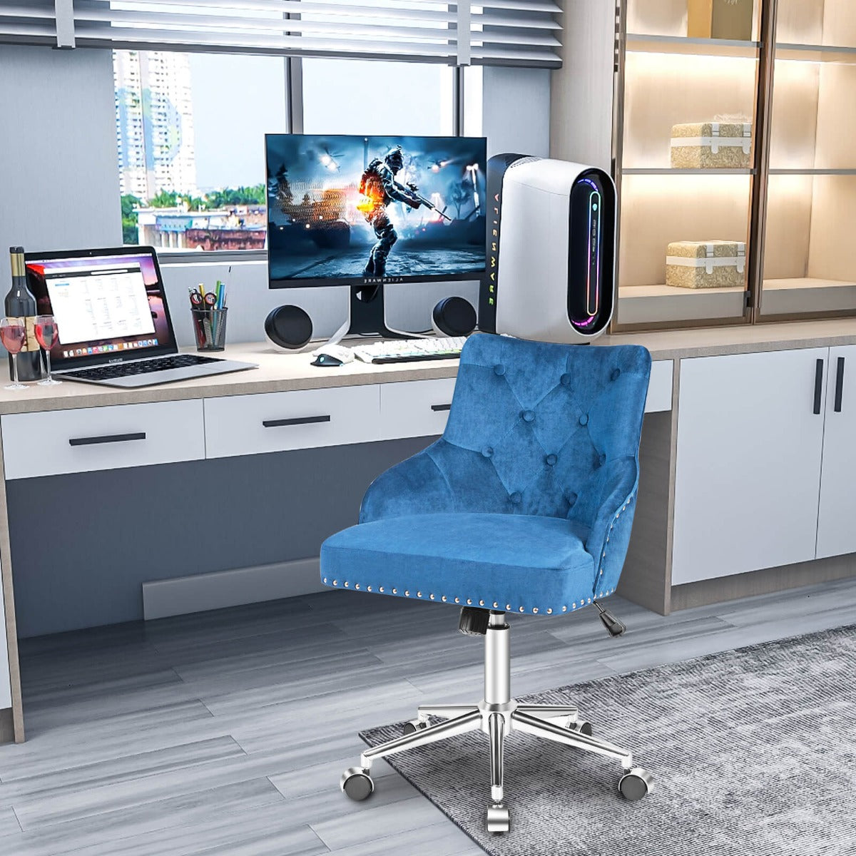 Adjustable 360Â° Swivel Accent Armchair-Blue