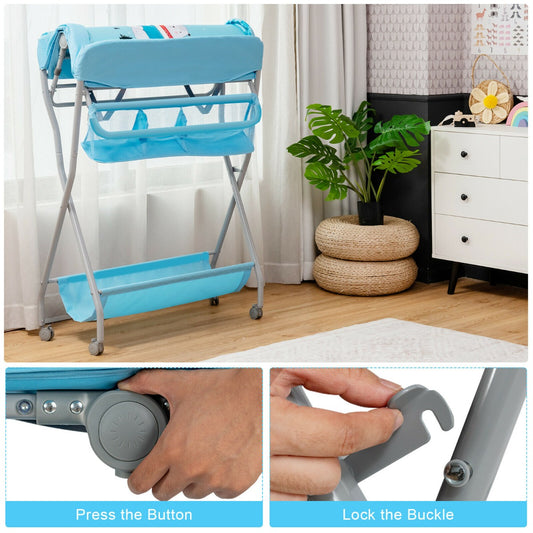 Rolling Baby Changing Table with Large Storage Basket-Blue