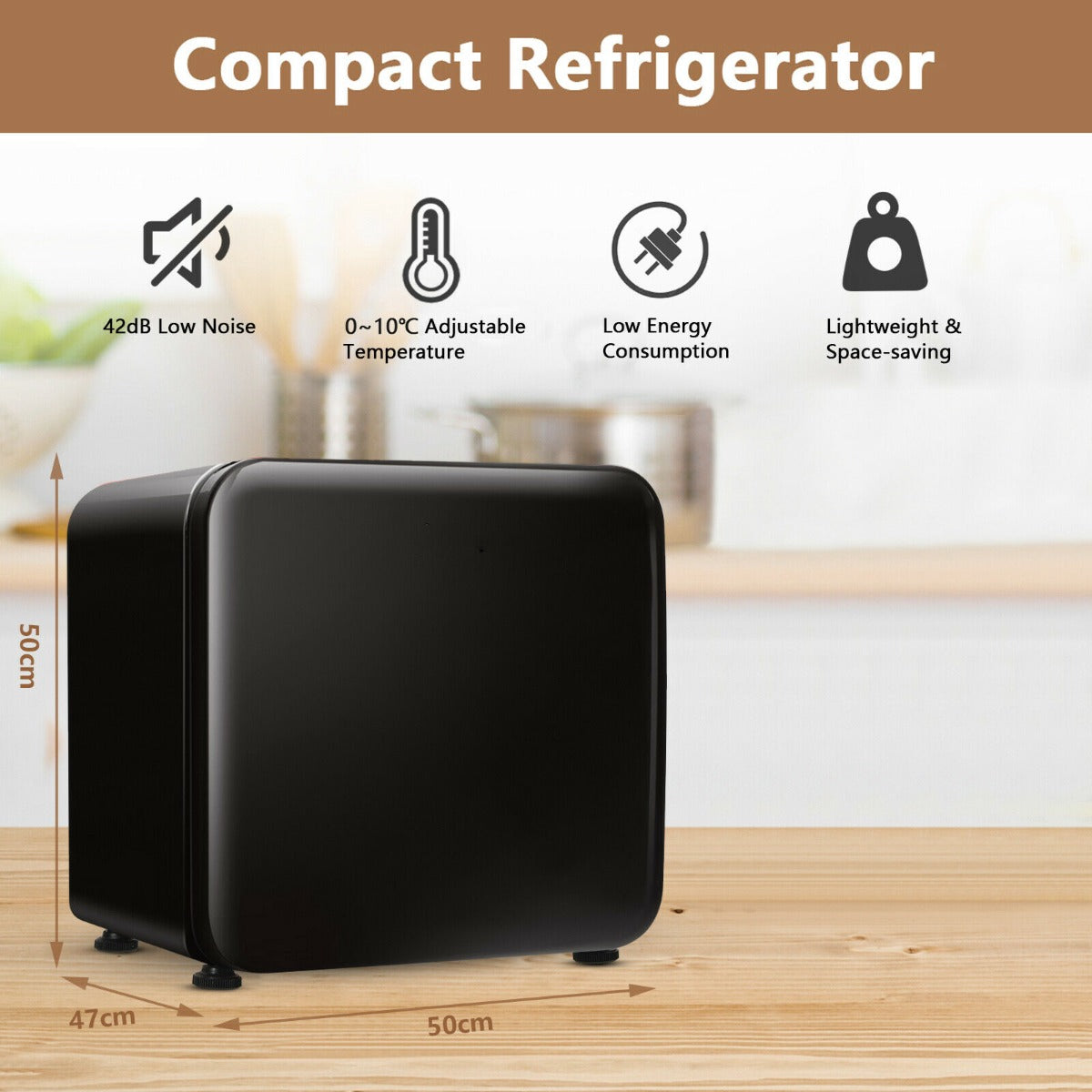 0~10â„ƒ Compact Refrigerator with Reversible Door for Dorm Apartment-Black