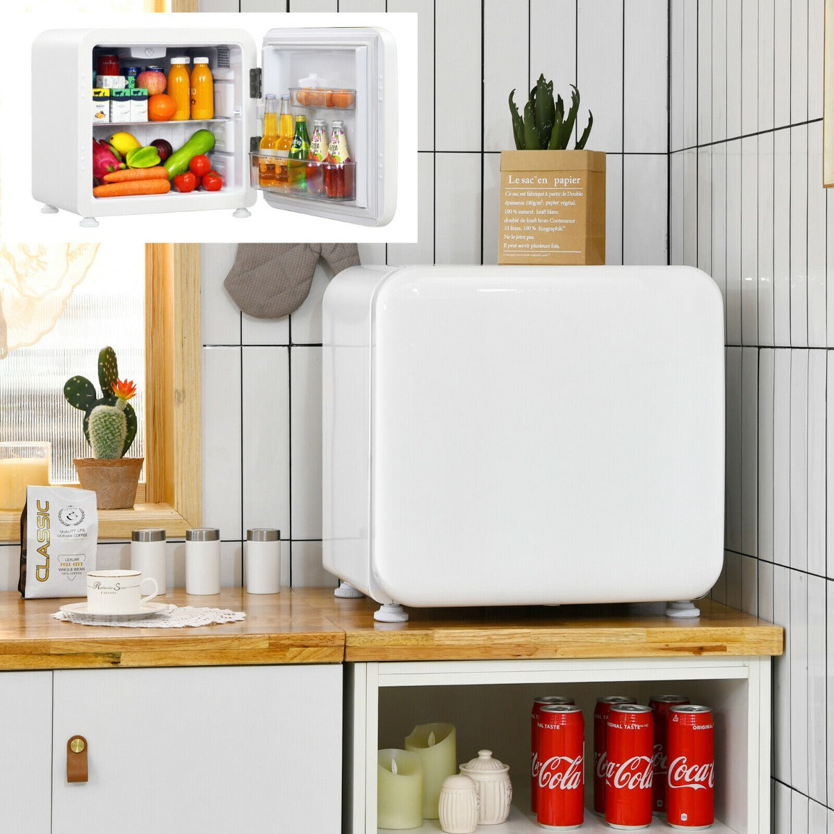 0~10â„ƒ Compact Refrigerator with Reversible Door for Dorm Apartment-White