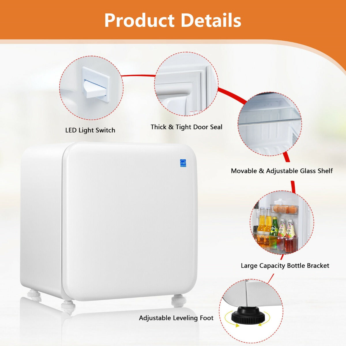 0~10â„ƒ Compact Refrigerator with Reversible Door for Dorm Apartment-White