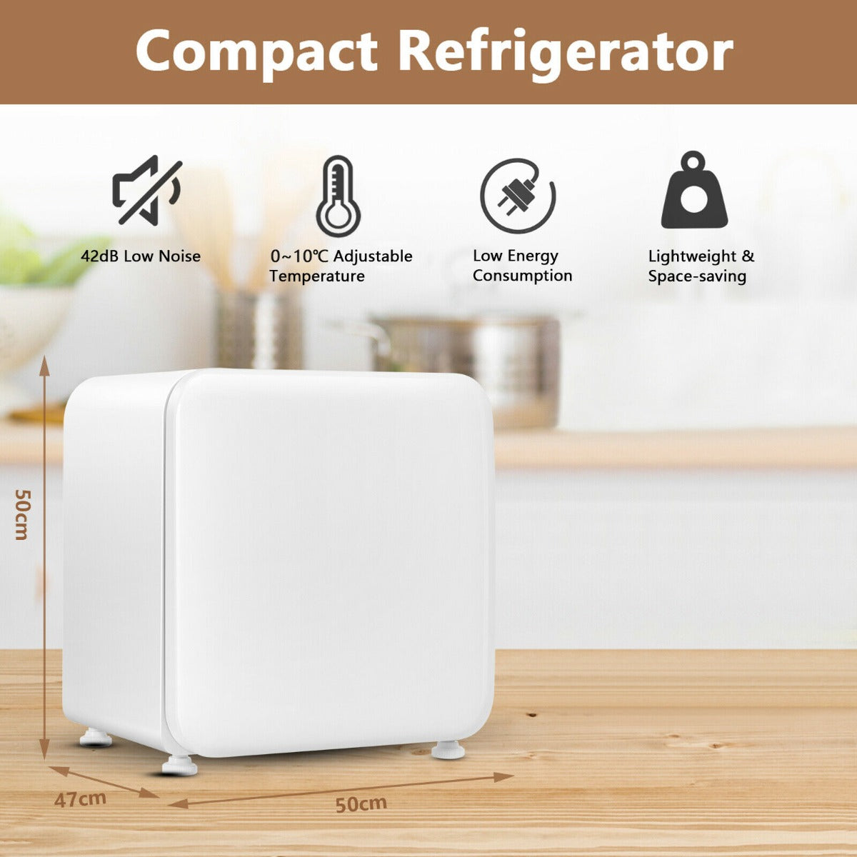 0~10â„ƒ Compact Refrigerator with Reversible Door for Dorm Apartment-White